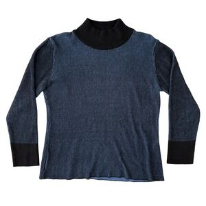 Angel Blue Ribbed Mock Neck Sweater M Cotton Blend 90s Grunge Minimalist Top